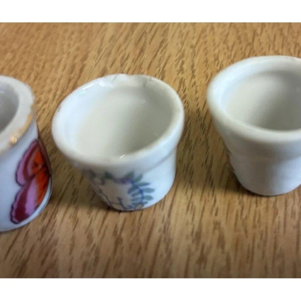 Porcelain Thimbles Butterfly Home Sweet‎ Home Flowers Vintage Sewing Lot Of 7
